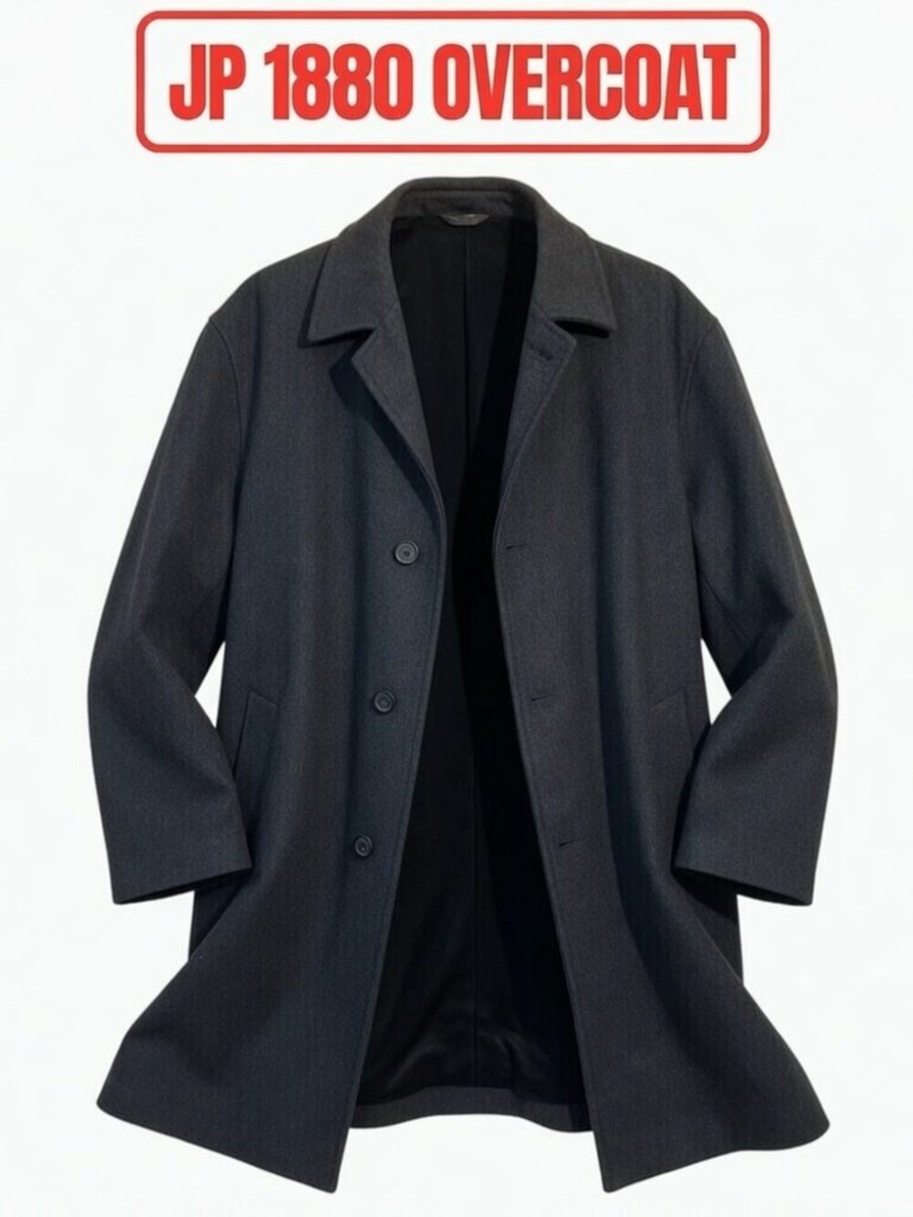 Johann Popken JP 1880 Wool Overcoat Men’s 7XL Black Gray Classic Car Coat NWT